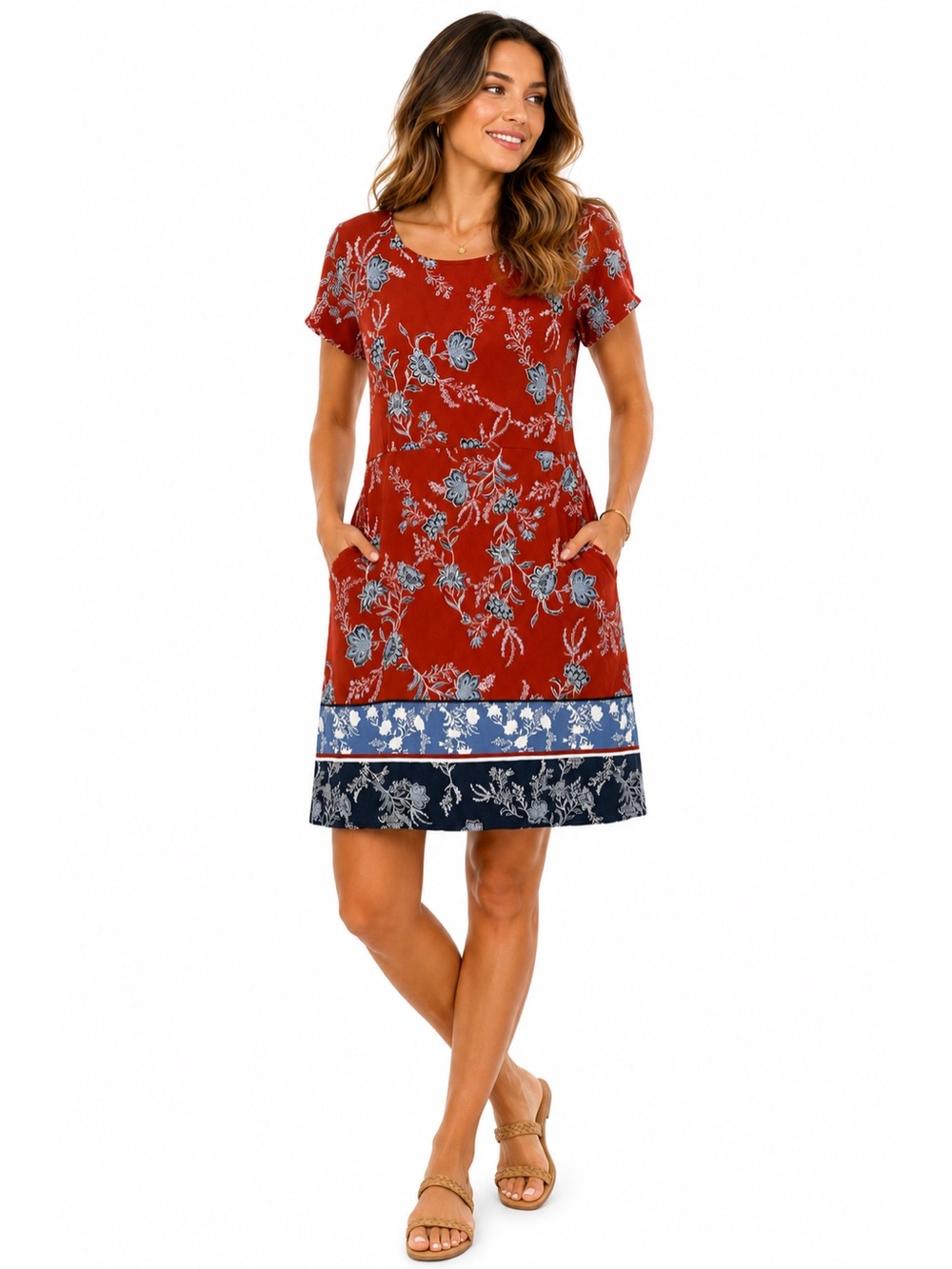 J.Jill Wearever Collection Dress M Rust Floral Short Sleeve Stretch Sheath